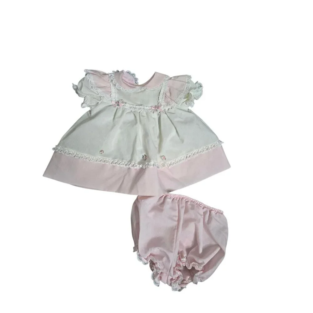 Vintage Little Precious Pink Ruffled Dress Bloomers 6 Months